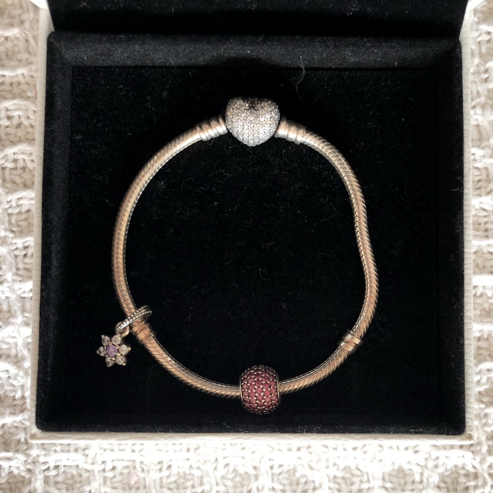 Pandora Pavé Heart Clasp Snake Chain Bracelet